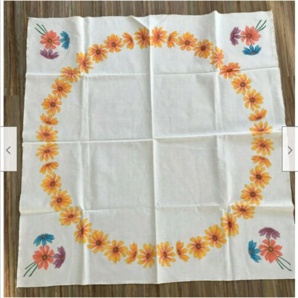 Artex Tri-Chem Other - Summer Floral Square Tablecloth Vintage Hand Painted Gerbera Daisy Artex Trichem
